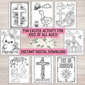 Christian Easter Coloring Pages for Kids Religious Easter Printable Color Pack Bible Resurrection Sunday School Coloring Sheets image 2