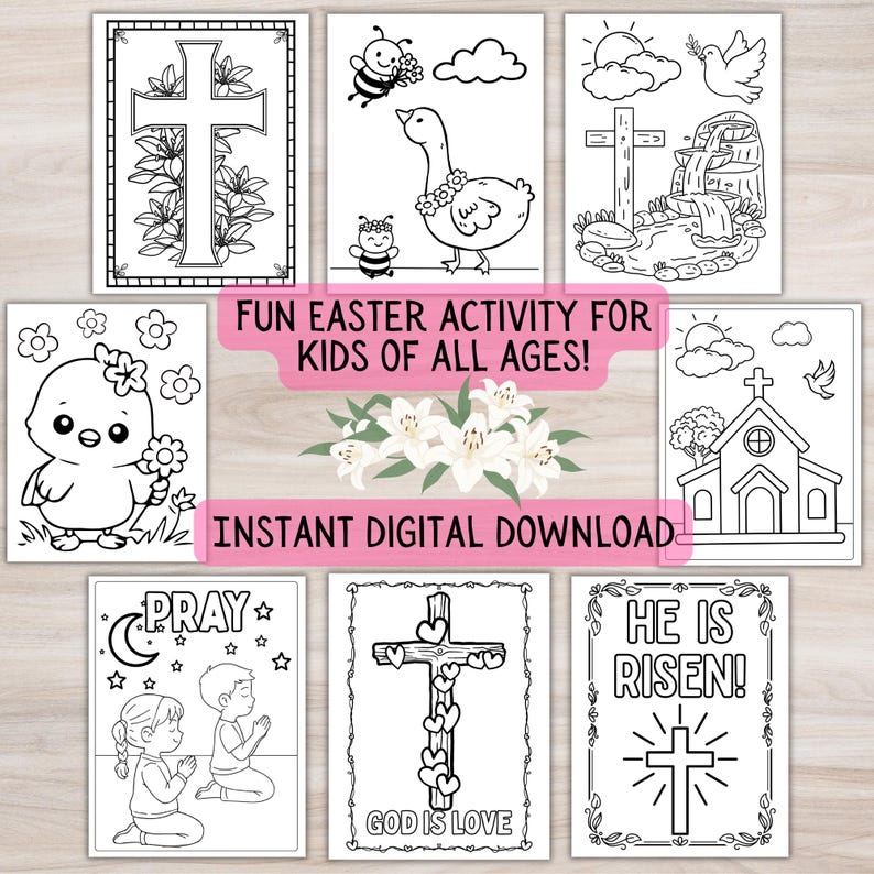 Christian Easter Coloring Pages for Kids Religious Easter Printable Color Pack Bible Resurrection Sunday School Coloring Sheets image 2