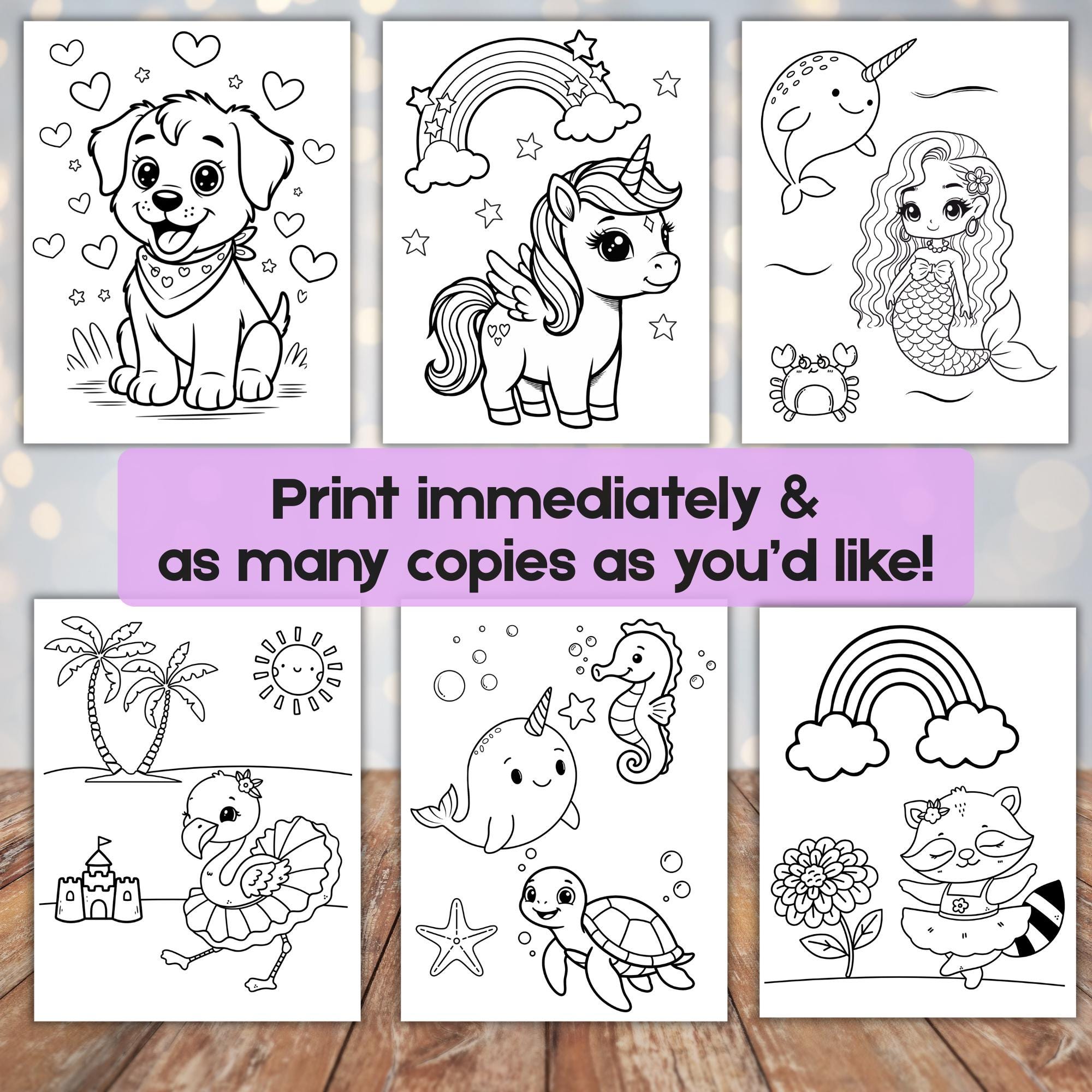 Girly Animal Coloring Pages 20 Page Coloring Book for Kids Cute Animal