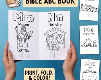 Bible ABC Coloring Book Christian Alphabet Booklet Letter Tracing and Coloring Pages Kids Preschool Kindergarten Sunday School Activity