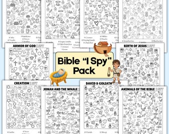 Christian I Spy Activity Packet Bible Story Search and Find Worksheets Religous Sunday School Activity Pages Jesus Puzzle Sheets for Kids