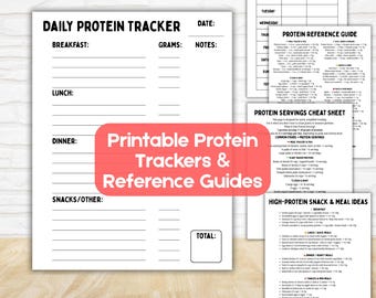 Protein Tracker Druckbare Tägliche & Wöchentliche Proteinaufnahme Protein Referenzanleitung Protein Portionen Blatt und Ideen für Proteinreiche Snacks