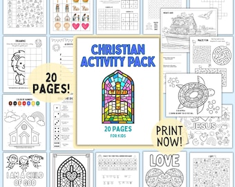 Christian Activity Packet Printable for Kids 20 Page Bible Activity Book Sunday School Church Worksheets Religious Activities Version 1