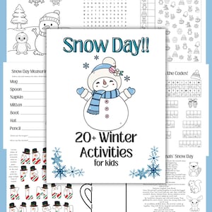 Winter Worksheets for Kids, Snow Day Coloring Pages, January Activities Word Search and Games Printable Elementary PDF Winter Coloring