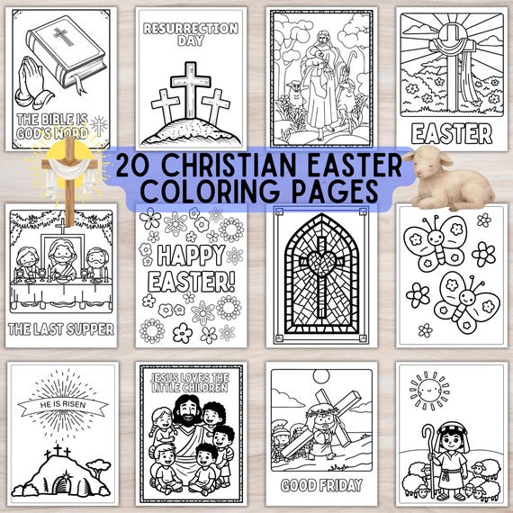 Christian Easter Coloring Pages for Kids Religious Easter Printable Color Pack Bible Resurrection Sunday School Coloring Sheets