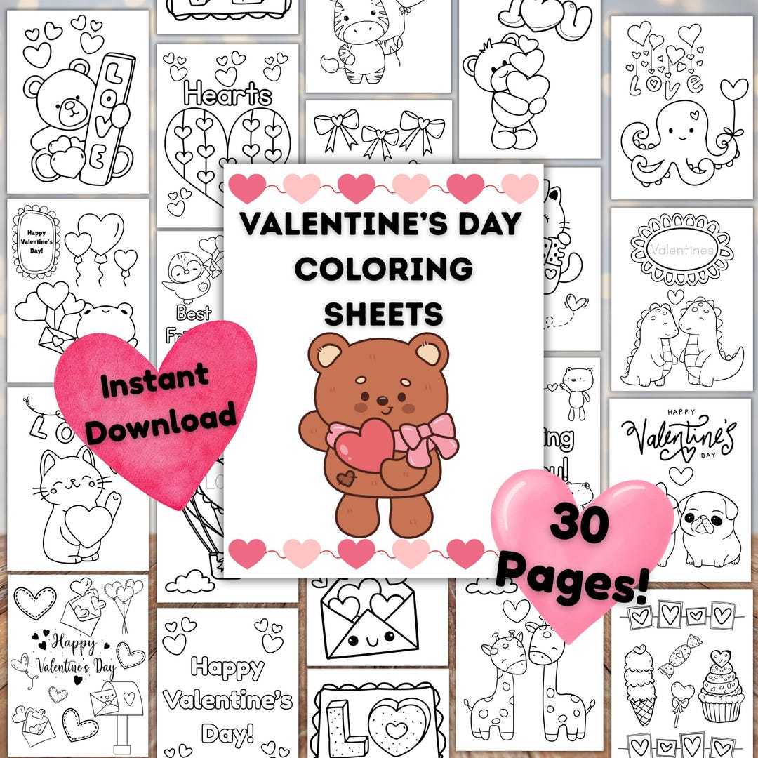 Valentine’s Day Coloring Pages for Kids | 30 Printable Valentine ...