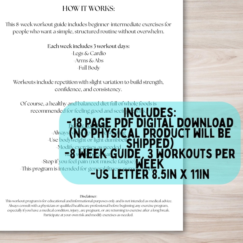 Anfänger Workout Anleitung 8-Wochen-Trainingsplan für Anfänger und Fortgeschrittene Zuhause Übungsanleitung Einfache Workouts für geschäftige Mütter zum Ausdrucken Bild 7