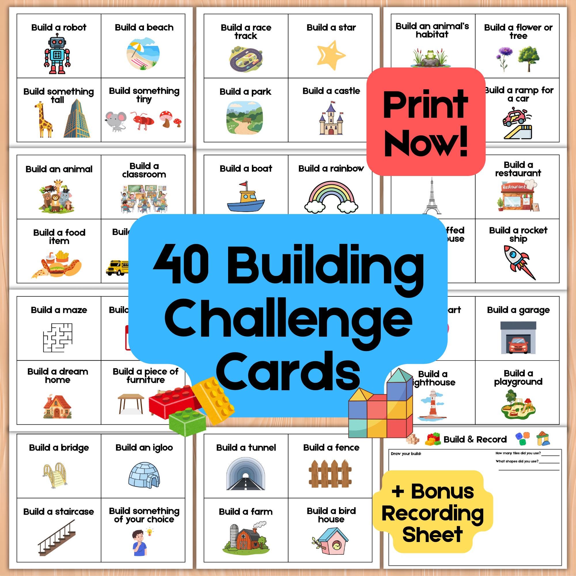Building Block Challenge Cards for Kids STEM Activities Magnetic Tile ...