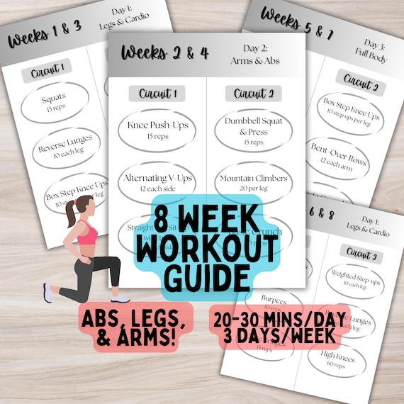 Beginner Workout Guide 8-Week Workout Plan for Beginners and Intermediate At Home Exercise Guide Simple Workouts for Busy Moms Printable