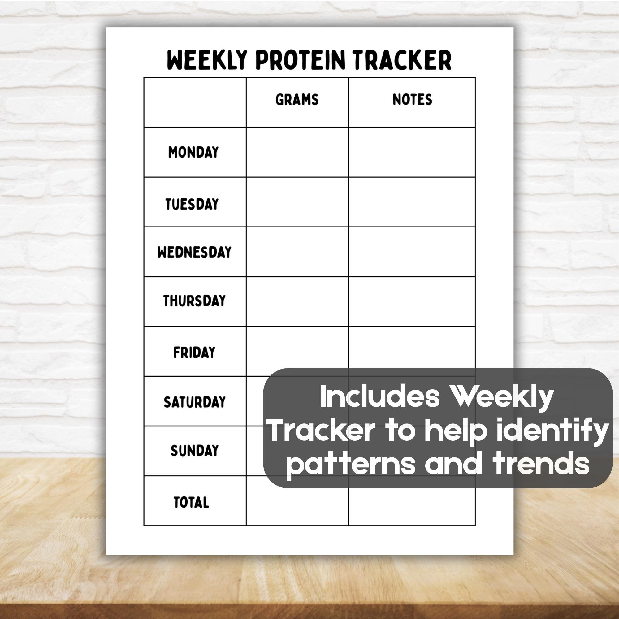 Protein Reference Sheet Protein Tracker Printable Daily & Weekly Protein Intake Tracker Protein ...