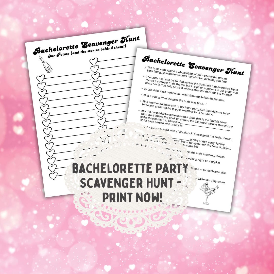 Bachelorette Party Scavenger Hunt Game Printable Bar Crawl Activity for