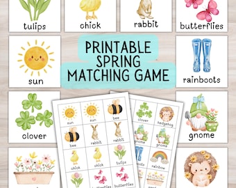 Spring Matching Game Printable Easter Memory Game for Kids Spring Activity Classroom Preschool Kindergarten Centers  Game Spring Craft