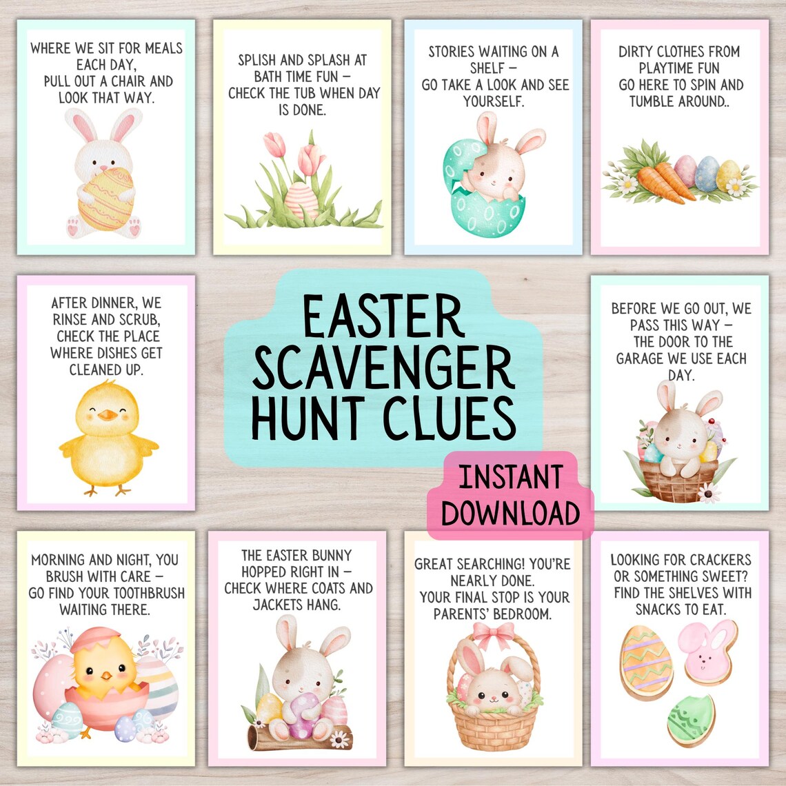 Printable Easter Scavenger Hunt Clues for Kids 12 Indoor Easter Basket ...