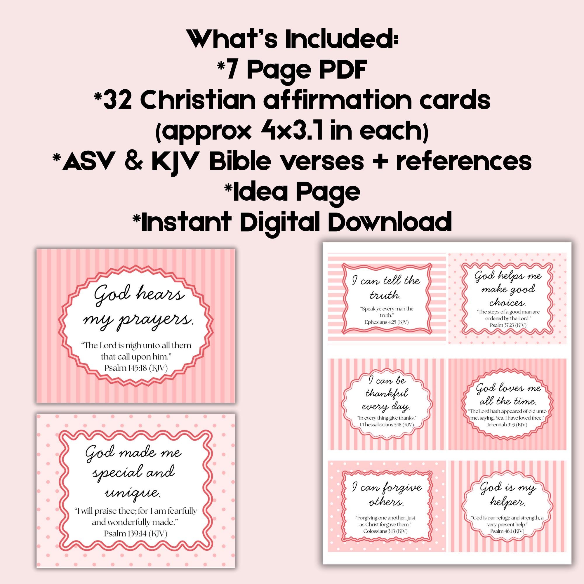 Christian Affirmation Cards for Kids and Adults Bible Verse Cards ...