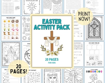 子供向けのキリスト教イースターアクティビティパック（印刷可能）20ページの復活祭日曜学校ワークシート、聖書イースターの塗り絵とゲーム