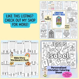 Christian I Spy Activity Packet Bible Story Search and Find Worksheets Religous Sunday School Activity Pages Jesus Puzzle Sheets for Kids image 6