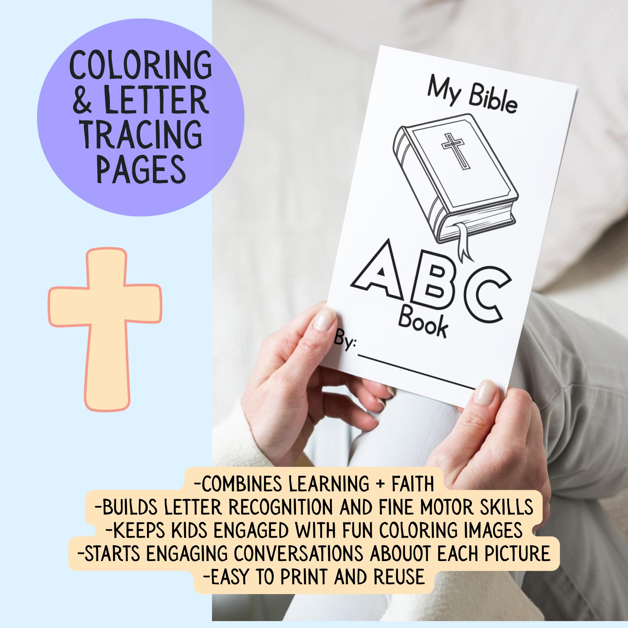 Bible ABC Coloring Book Christian Alphabet Booklet Letter Tracing and ...