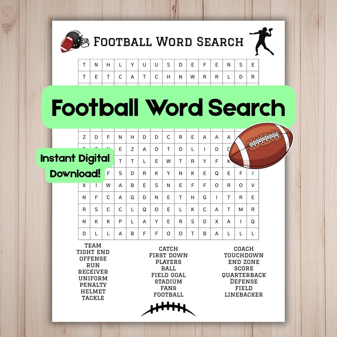 Football Word Search Printable Sports Activity Worksheet for Kids Super