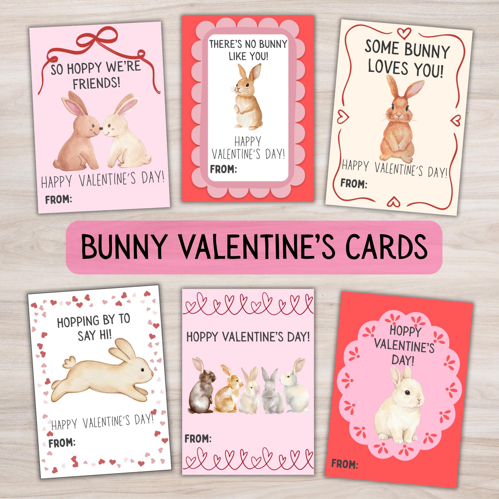 Bunny Valentine Cards for Kids Cute Animal Valentine Cards Printable ...