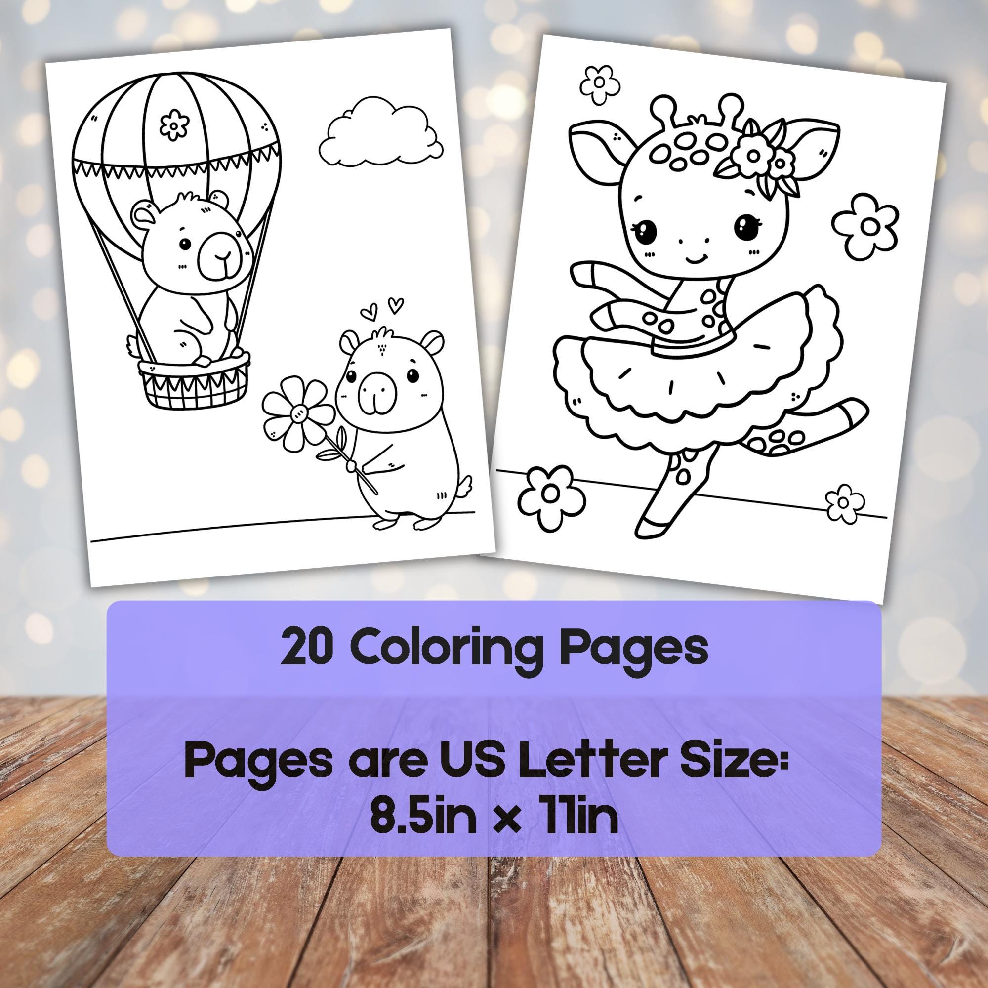 Girly Animal Coloring Pages 20 Page Coloring Book for Kids Cute Animal