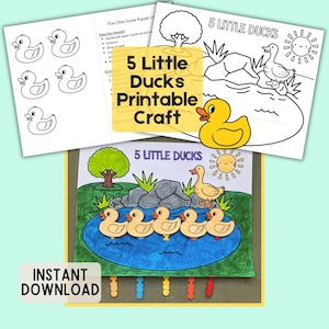 Toddler Printable Craft Five Little Ducks Nursery Rhyme Preschool Printable Activity Toddler Fine Motor 5 Little Ducks Puppet Kids Craft