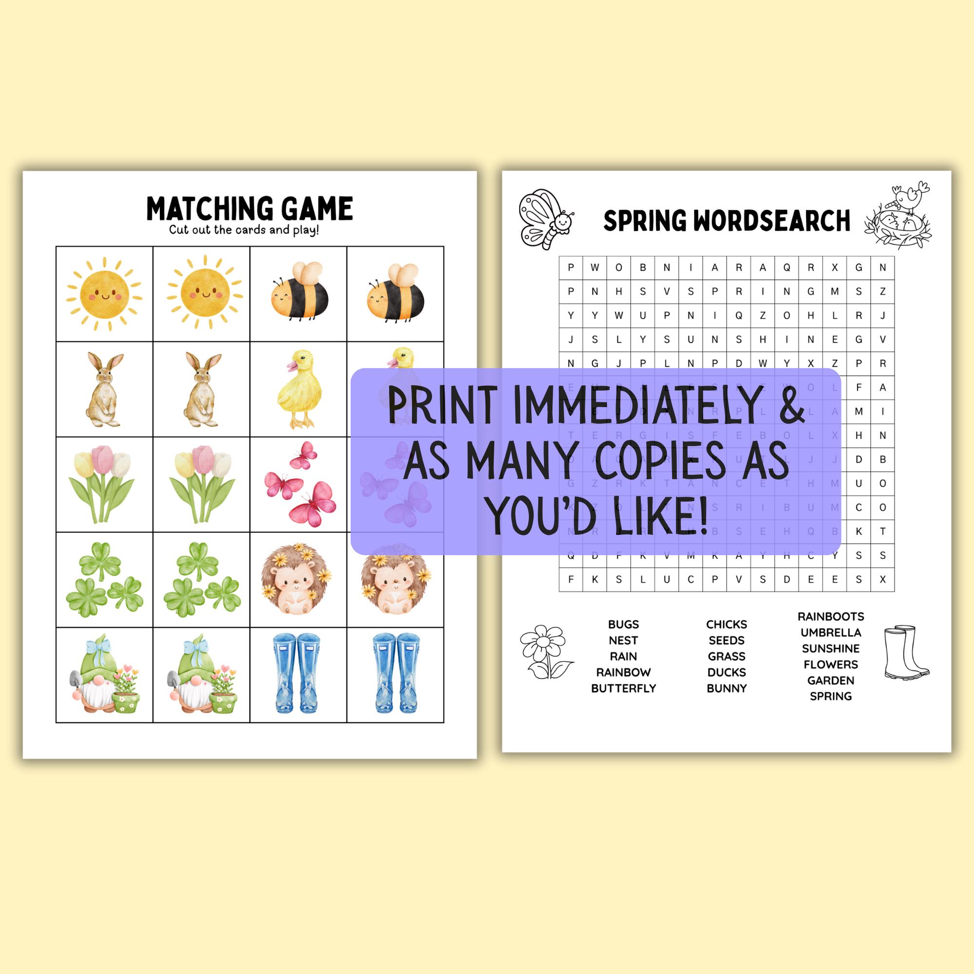 Spring Activity Pack for Kids Spring Coloring Pages, Wordsearch ...