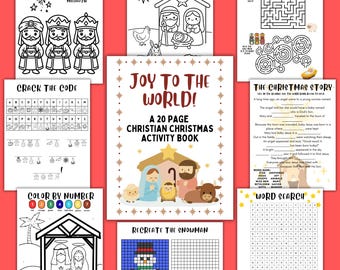 Christliche Weihnachten druckbare Aktivitätspaket für Kinder | 20 Seiten | Krippe Arbeitsblätter, Ausmalen, Spiele, Sonntagsschulaktivitäten