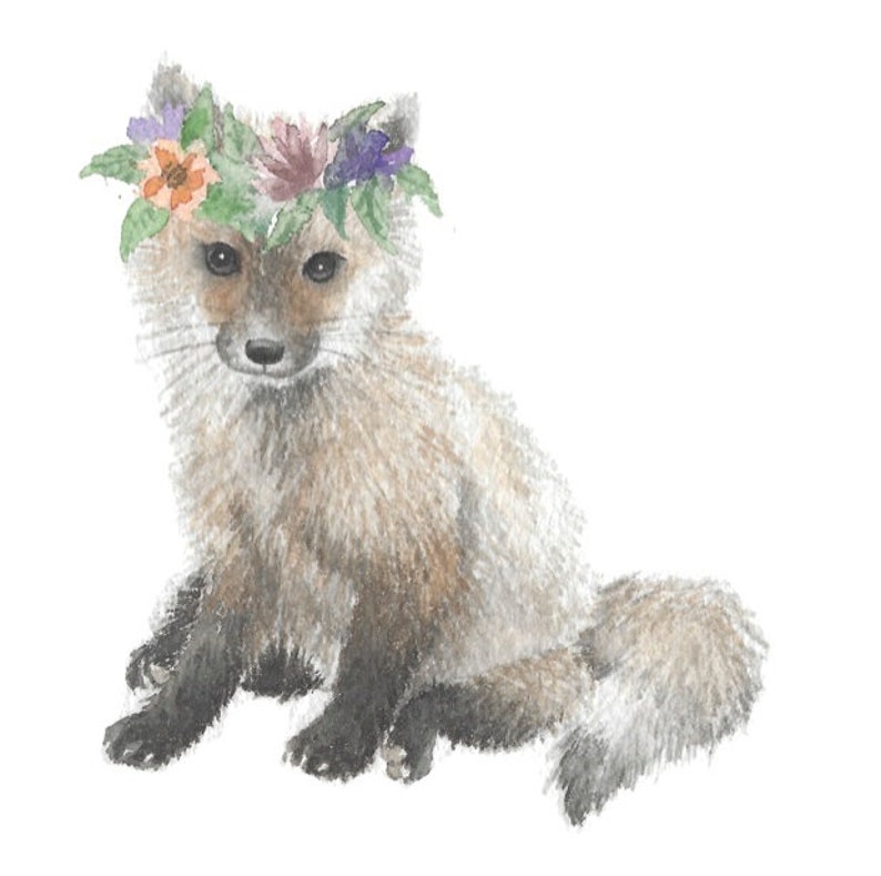 Baby Fox With Flower Crown Print - Etsy