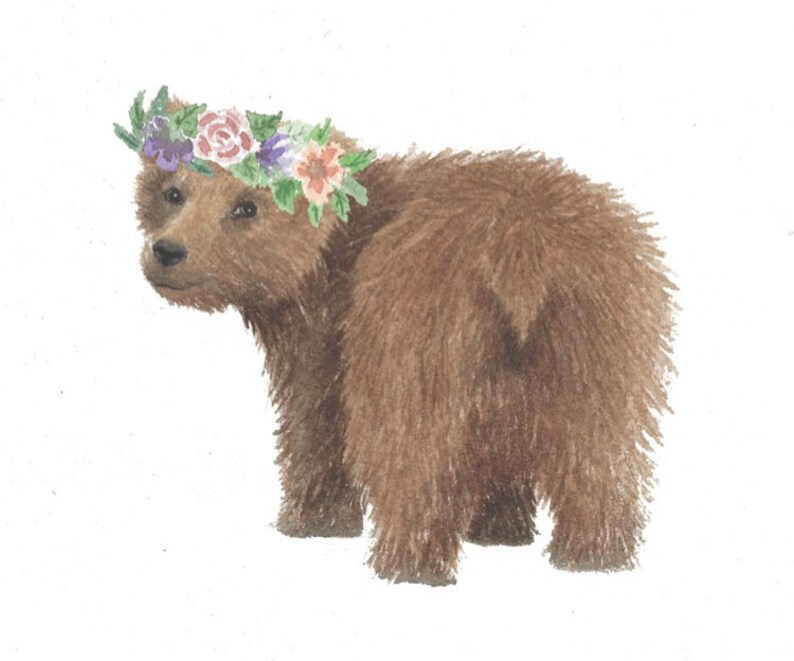 Baby bear with flower crown print  etsy Baby bear with flower crown print  etsy
