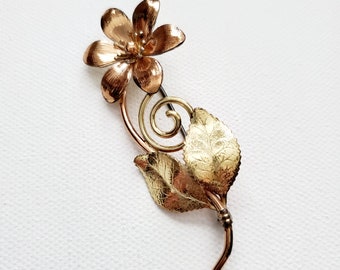 Vintage 1950s Krementz Two Tone Single Floral Bloom Brooch Pin