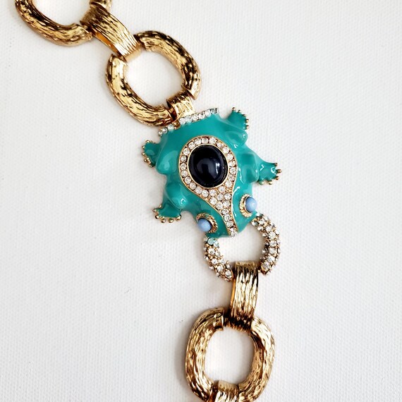 Contemporary 2000s J.Crew Gold Tone Aqua Enamel, … - image 1