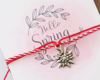 Edelweiss Marscharmband, Frühlingsarmband, rotes und weißes Armband , trachtenschmuck