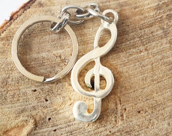 Clef Keychain: Silver Plated Music Lover Gift