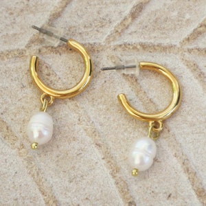 small hoop earrings with pearl,Tiny hoop  earrings with titanium pin and freshwater pearl ,gift for her, Mother's Day Gift,