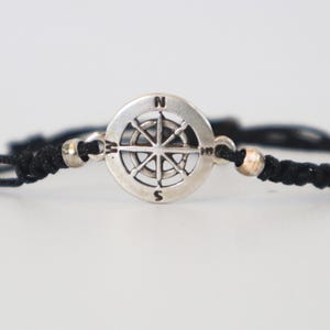 Unisex Compass Bracelet: Adjustable Macrame Knot, Gold or Silver Charm