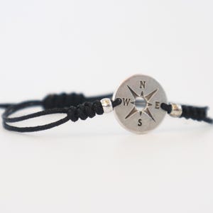 Unisex Compass Macrame Bracelet by kissthatfrog, Adjustable Knot, Friendship Jewelry