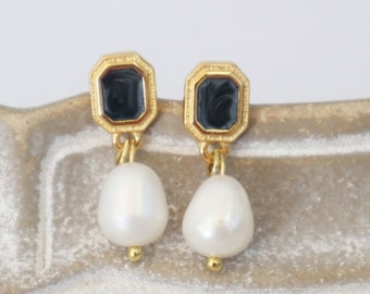 black Baroque Pearl Earrings,Pearl Drop Earrings  ,Vintage Style Earrings ,Pearl Jewelry, Anniversary Gift