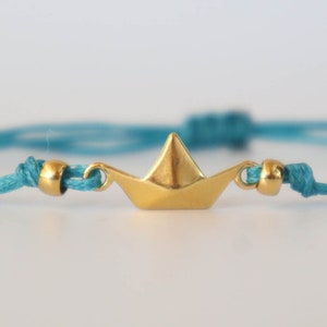 bracciale barca di carta origami, bracciale dell'amicizia regolabile, bracciale minimalista, bracciale alla moda e delicato, bracciale in cordino di cera
