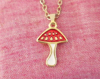 Cottagecore Mushroom Necklace: 24k Gold Plated Pendant