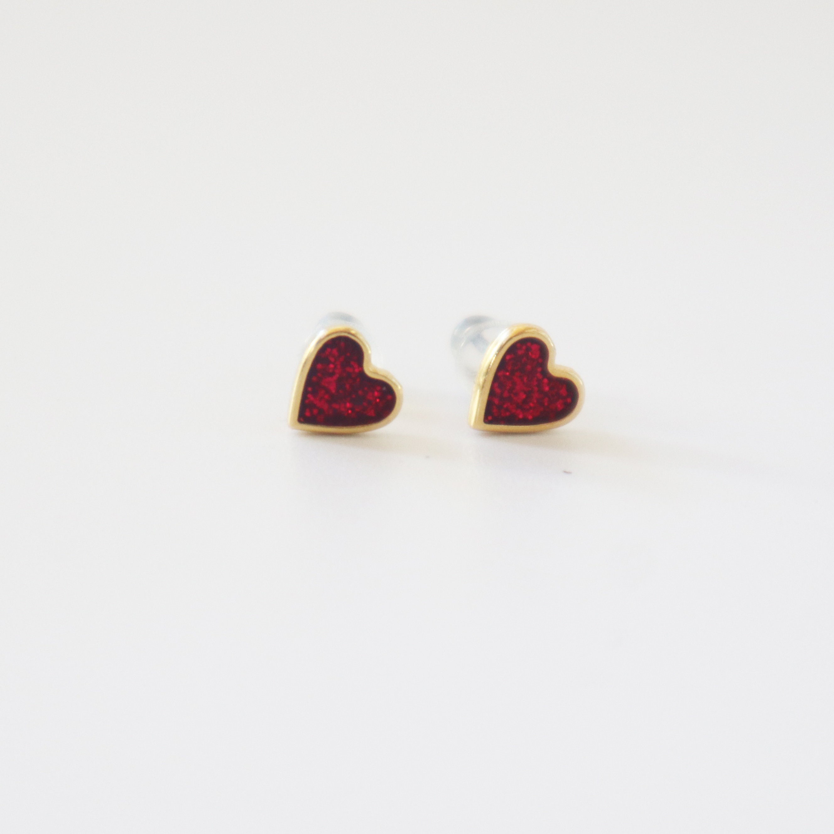 Adorable Tiny Red Heart Stud Earrings With Titanium Pin