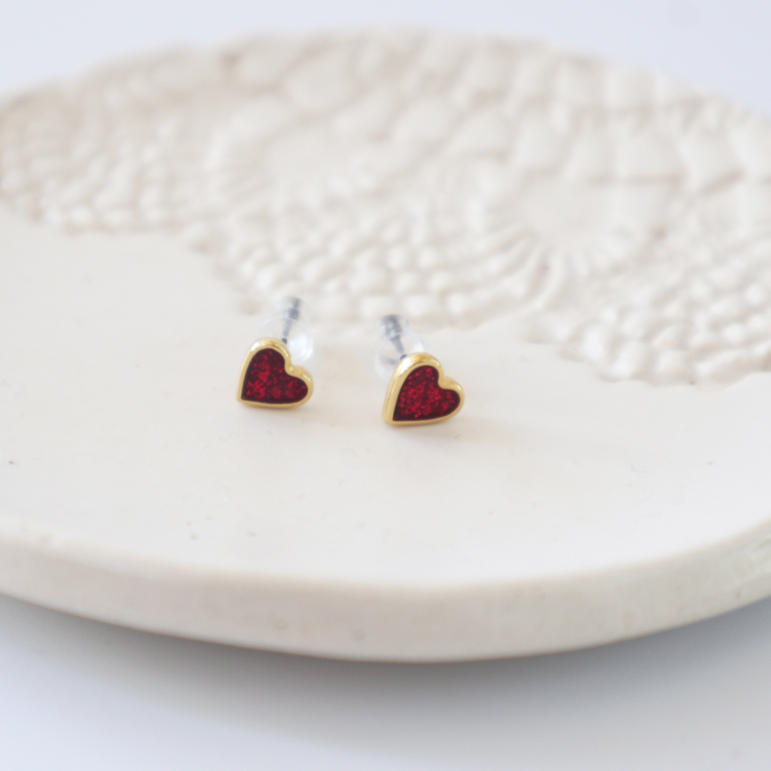 Adorable Tiny Red Heart Stud Earrings With Titanium Pin