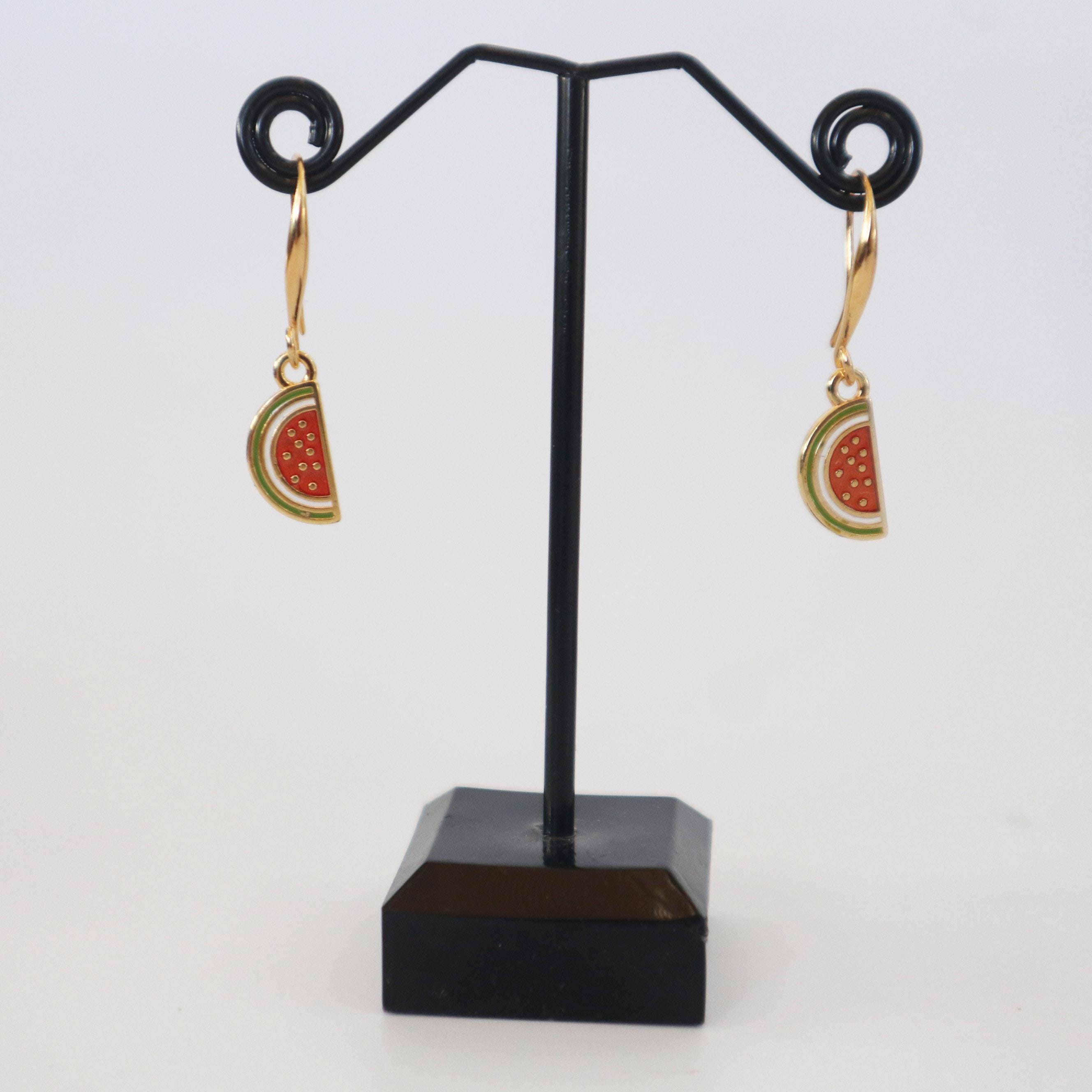 Orecchino Pendente Donna In Argento Sterling 925 Con Pietra Di Tormalina Anguria Watermelon
