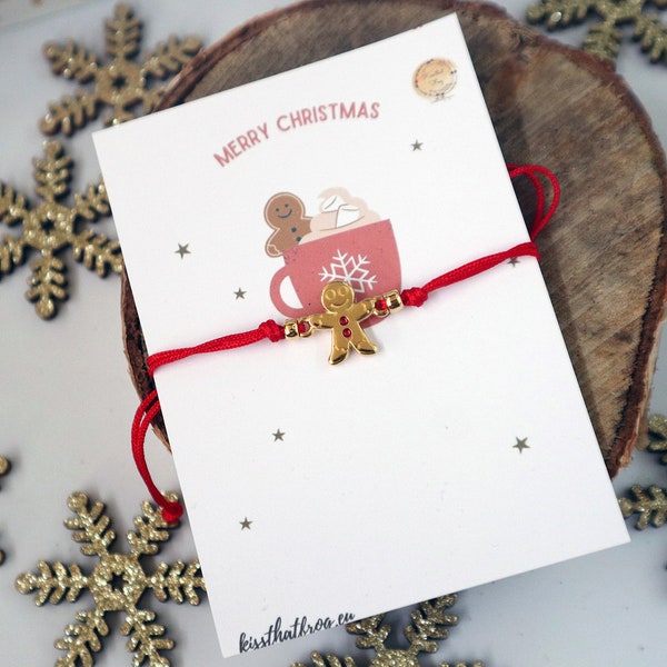 Bracelet bonhomme en pain d'épice - Cadeau de Noël parfait, design minimaliste ludique avec cordon réglable - bracelet délicat