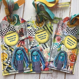 SALEBest Friend Gift Tag, Handmade Book Accessory Gift, Altered Mixed Media Art Tag Bookmark, Friend Bookmark Gift for Her image 1