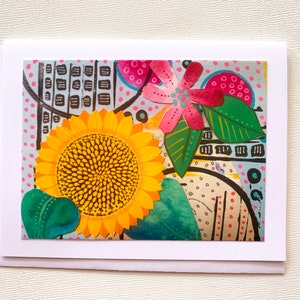 Sunflower Card, Digital Sunflower Collage Notecard, Blank Card Inside, Sunflower Friend Gift Card for Her