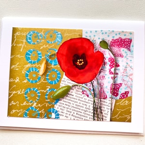 Mohn-Karte, digitale Mohn Collage Notecard, leere Karte innen, Mohn Freund Geschenk-Karte für Sie
