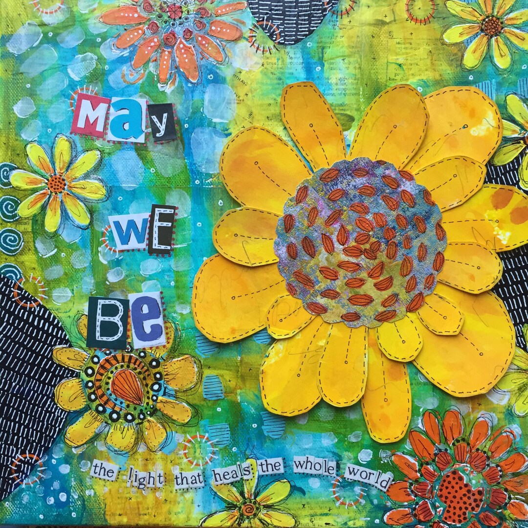 Sunflower Card Set, Handmade Mixed Media Notecards, Blank Note Card Set ...