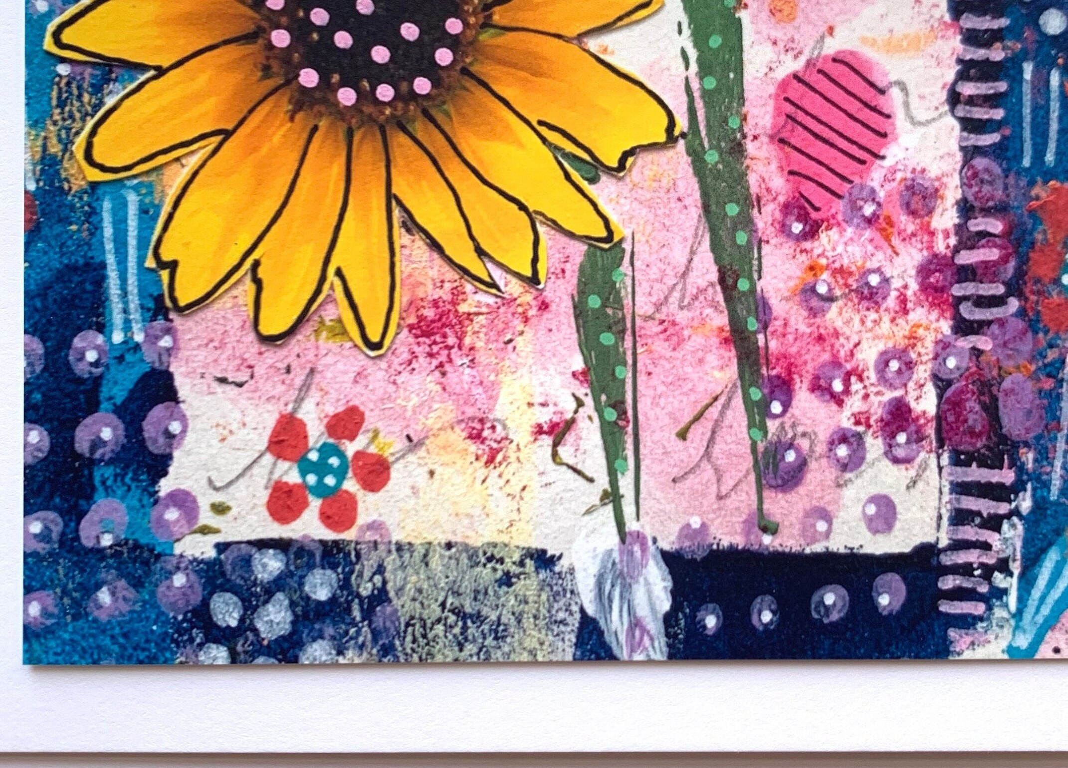 Sunflower Blank Notecard Handmade, Sunflower Note Card, Mixed Media ...
