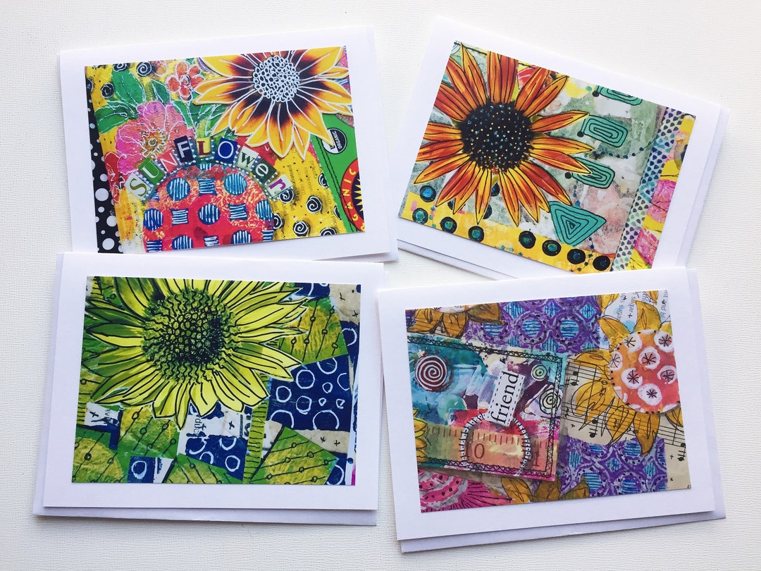 Sunflower Card Set, Sunflower Art Card, Handmade Blank Greeting Card ...