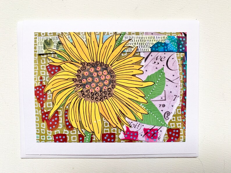 Mixed Flower Card Set, Handmade Mixed Media Notecards, Blank Note Cards ...